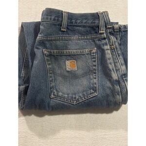 Carhartt‎ Mens Jeans 34x33* Work Distressed Denim 381-83 Stain Holes Raw Hem
